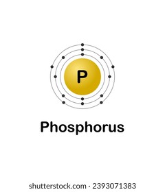 Ilustración vectorial de un diagrama de configuración de electrones del elemento Fósforo (P) sobre un fondo blanco.
