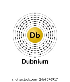 Vektorillustration eines Elektronenkonfigurationsdiagramms des Elements Dubnium (Db) auf weißem Hintergrund.