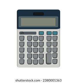 Ilustración vectorial de la calculadora electrónica en diseño de estilo plano de dibujos animados. Tecnología de cálculo de finanzas y matemáticas, sin botones numéricos aislados en fondo blanco. Herramientas de cálculo 