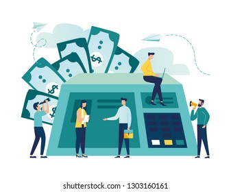 Vector illustration, electronic cash register for online calculations.