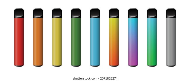 Vector illustration electronic cigarette  different colours vape mods