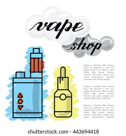 Vector illustration of electronic cigarette for vape shop and vape service, e-cigarette store, isolated on white background. 