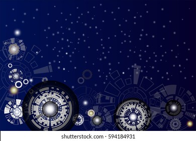 Vector illustration electronic circuit and gear on colorful background. Hi-tech digital technology and engineering digital telecoms technology concept, Abstract futuristic.