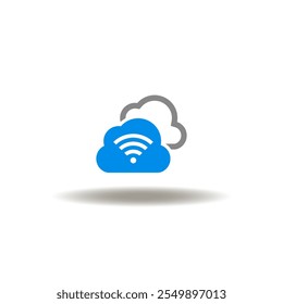 Vector illustration of electronic clouds with wi-fi signal. Symbol of web data storage. Sign of mobile wireless connection. Icon of online services.
