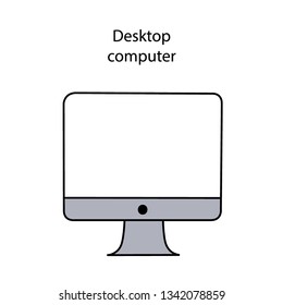 Vector illustration of electronic device desktop computer. Modern outline linear icon. Infographic. Isolated on white background