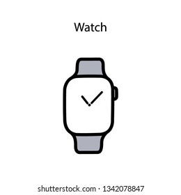 Vector illustration of electronic device smart watch. Modern outline linear icon. Infographic. Isolated on white background