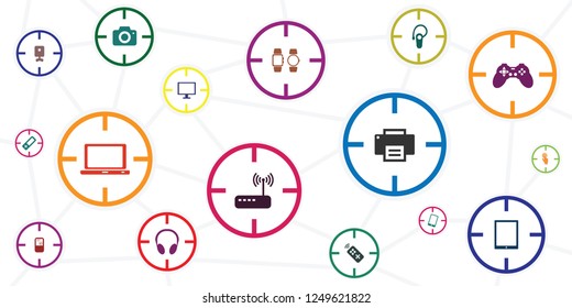 vector illustration of electronic devices in aim circles for shopping hunt and shop discount banners