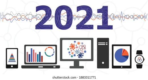 ilustración vectorial de los gráficos de dispositivos electrónicos para la propagación de virus en 2021