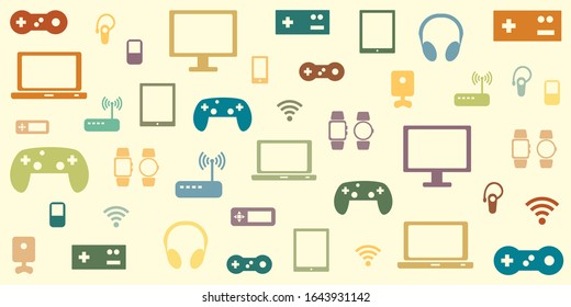 ilustración vectorial de dispositivos de juegos electrónicos en colores retro vintage estilo antiguo