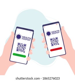 Vector illustration: electronic health passport in the application on the mobile phone screen. Covid-19.