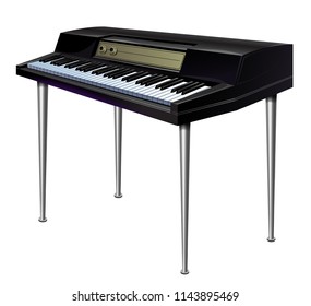 vector illustration of electronic piano synthesizer black on thin long legs