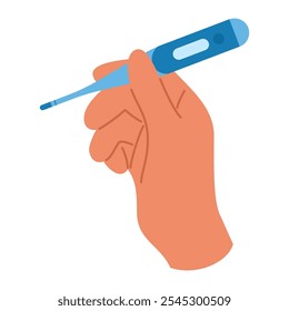 Vector illustration of an electronic thermometer held in hand for measuring human body temperature
