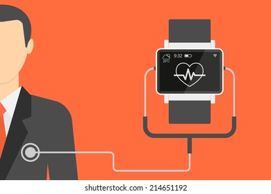Vector illustration of electronic wrist watch for controlling heartbeat
