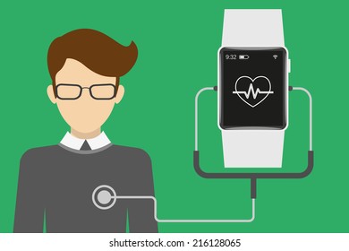 Vector illustration of electronic wrist watch for controlling heartbeat