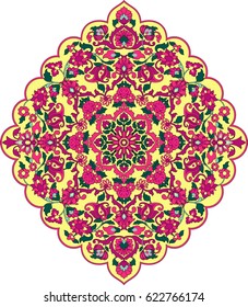 vector illustration of elegance hand drawn round colorful lace ornament, mandala, zentangle in Persian style.