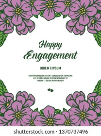 Vector illustration elegance invitation happy engagement with purple wreath frame hand drawn