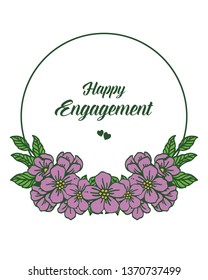 Vector illustration elegance invitation happy engagement with purple wreath frame hand drawn