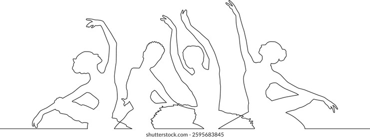 Vector illustration of elegant ballet dancers in poised and harmonious positions. Ideal for artistic, dance-related projects, or design needing a touch of elegance and movement.