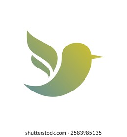 Ilustração vetorial de um ícone de pássaro elegante com asas verdes gradientes. Perfeito para logotipos, marcas e designs digitais.

