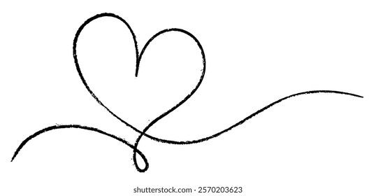 Vector illustration of an elegant black heart with a looping line, perfect for artistic and romantic designs.