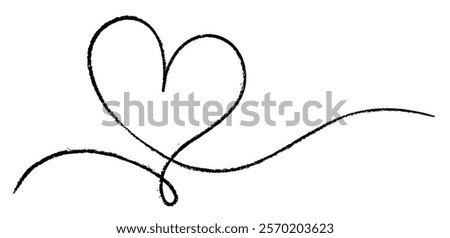 Vector illustration of an elegant black heart with a looping line, perfect for artistic and romantic designs.