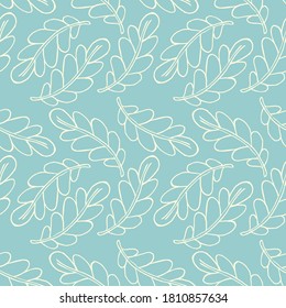 vector illustration elegant blue tropical nature foliage leaves repeat seamless pattern doodle cartoon style. Great for fabric packaging wallpaper