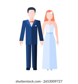 Ilustração vetorial de uma noiva elegante e noivo posando para o dia do casamento.