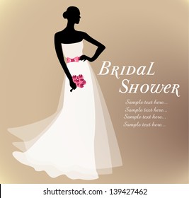 Vector illustration of a  elegant bride holding flowers.