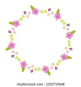 Vector illustration elegant bright colorful wreath frame with greeting card hand drawn