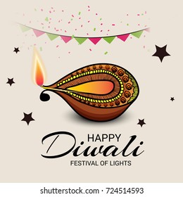 Vector illustration of a Elegant card design for traditional Indian festival diwali celebration background.