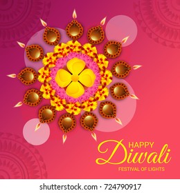 Vector illustration of a Elegant card design for traditional Indian festival diwali celebration background.