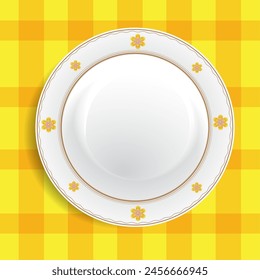 Vector illustration of an elegant ceramic plate with a floral pattern.
