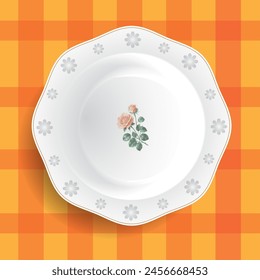 Vector illustration of an elegant ceramic plate with a floral pattern.