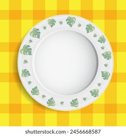 Vector illustration of an elegant ceramic plate with a floral pattern.