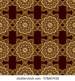Vector illustration. Elegant Christmas Background with Shining Golden Elements. Golden seamless pattern on a brown background.