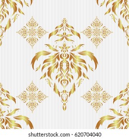 Vector illustration. Elegant Christmas Background with Shining Golden Elements. Golden seamless pattern on a white background.