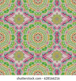 Vector illustration. Elegant Christmas Background with Shining Multicolored Elements. Multicolored seamless pattern on a neutral background.