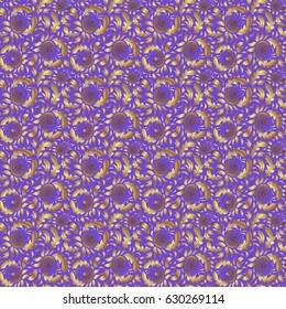 Vector illustration. Elegant Christmas Background with Shining Golden Elements. Golden seamless pattern on a violet background.