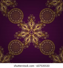 Vector illustration. Elegant Christmas Background with Shining Golden Elements. Golden seamless pattern on a purple background.