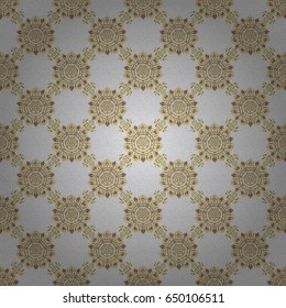 Vector illustration. Elegant Christmas Background with Shining Golden Elements. Golden seamless pattern on a gray background.