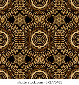 Vector illustration. Elegant Christmas Poster Template with Golden Elements. Seamless pattern with Luxury Ornament On a black Background.