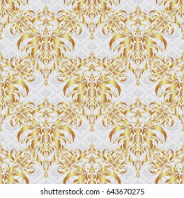 Vector illustration. Elegant Christmas Poster Template with Golden Elements. Seamless pattern with Luxury Ornament On a gray Background.