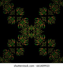 Vector illustration. Elegant Christmas Poster Template with green and red Elements. Seamless pattern with Luxury Ornament On a Black Background.