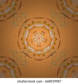 Vector illustration. Elegant Christmas Poster Template with brown and yellow Elements. Seamless pattern with Luxury Ornament.
