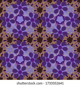 Vector illustration. Elegant Christmas seamless pattern with Shining brown, purple and violet Elements.