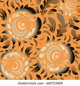 Vector illustration. Elegant Christmas seamless pattern with Shining brown, beige and orange Elements.