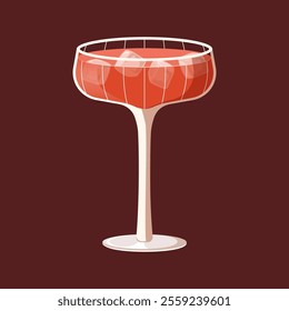 Vector illustration of elegant cocktail in crystal glass. Festive drink in coupe glass.