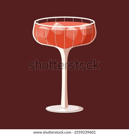 Vector illustration of elegant cocktail in crystal glass. Festive drink in coupe glass.