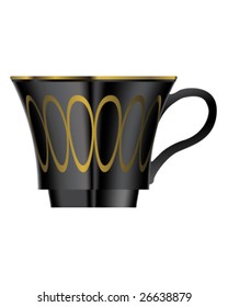 Vector illustration of elegant coffee or teacup in black and gold