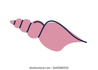Vector illustration of elegant elongated sea shell in flat cartoon style. Marine decor element for ocean and beach designs, summer patterns, nature compositions, educational materials, seashell icon